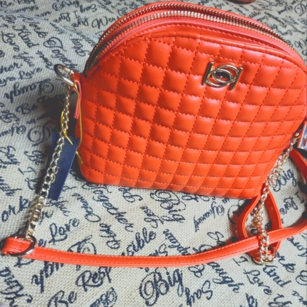 Bebe quilted orange crossbody bag gold tone hardware